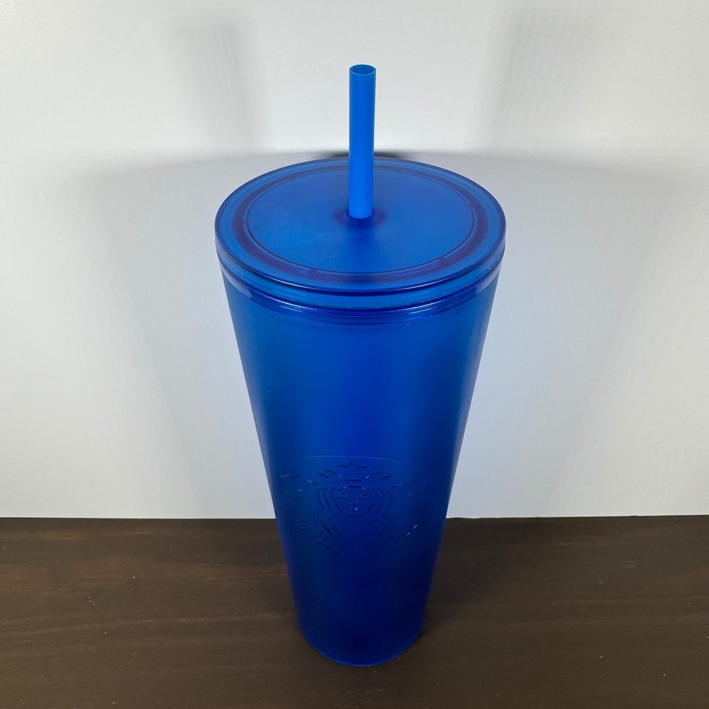 Starbucks 2022 Cobalt Blue Matte Venti 24oz Cold Cup Tumbler Siren‎ Logo Cup EUC